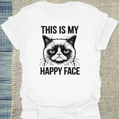 T-Shirt - This is my happy face - Unisex - Katze Weiß