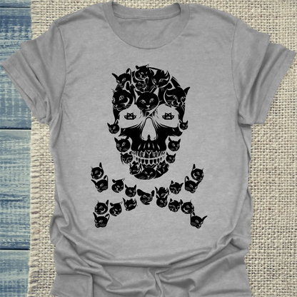T-Shirt - Totenkopf Katze - Unisex - Katze Grau