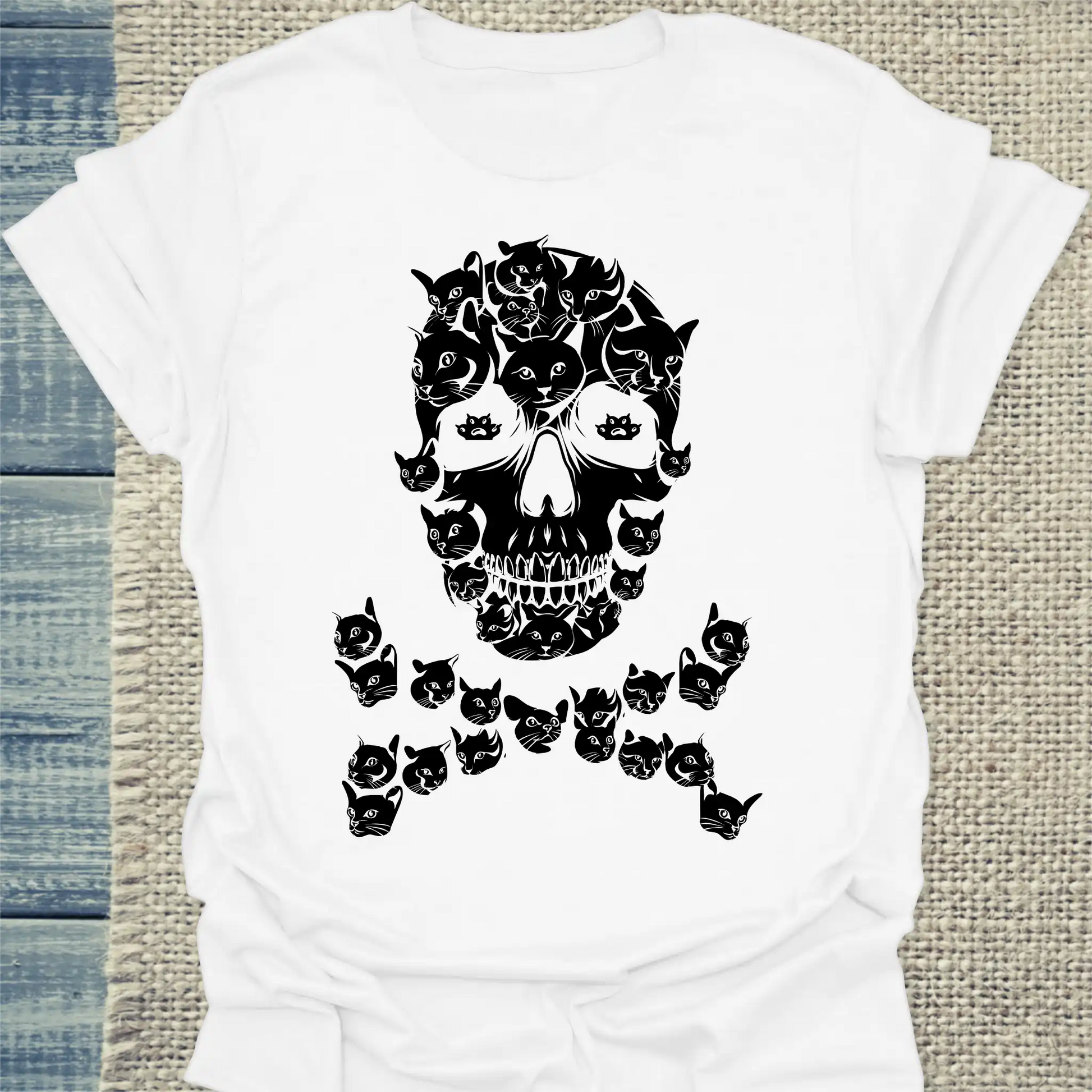 T-Shirt - Totenkopf Katze - Unisex - Katze Weiß