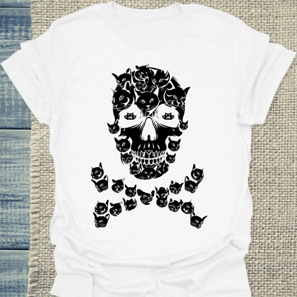 T-Shirt - Totenkopf Katze - Unisex - Katze Weiß