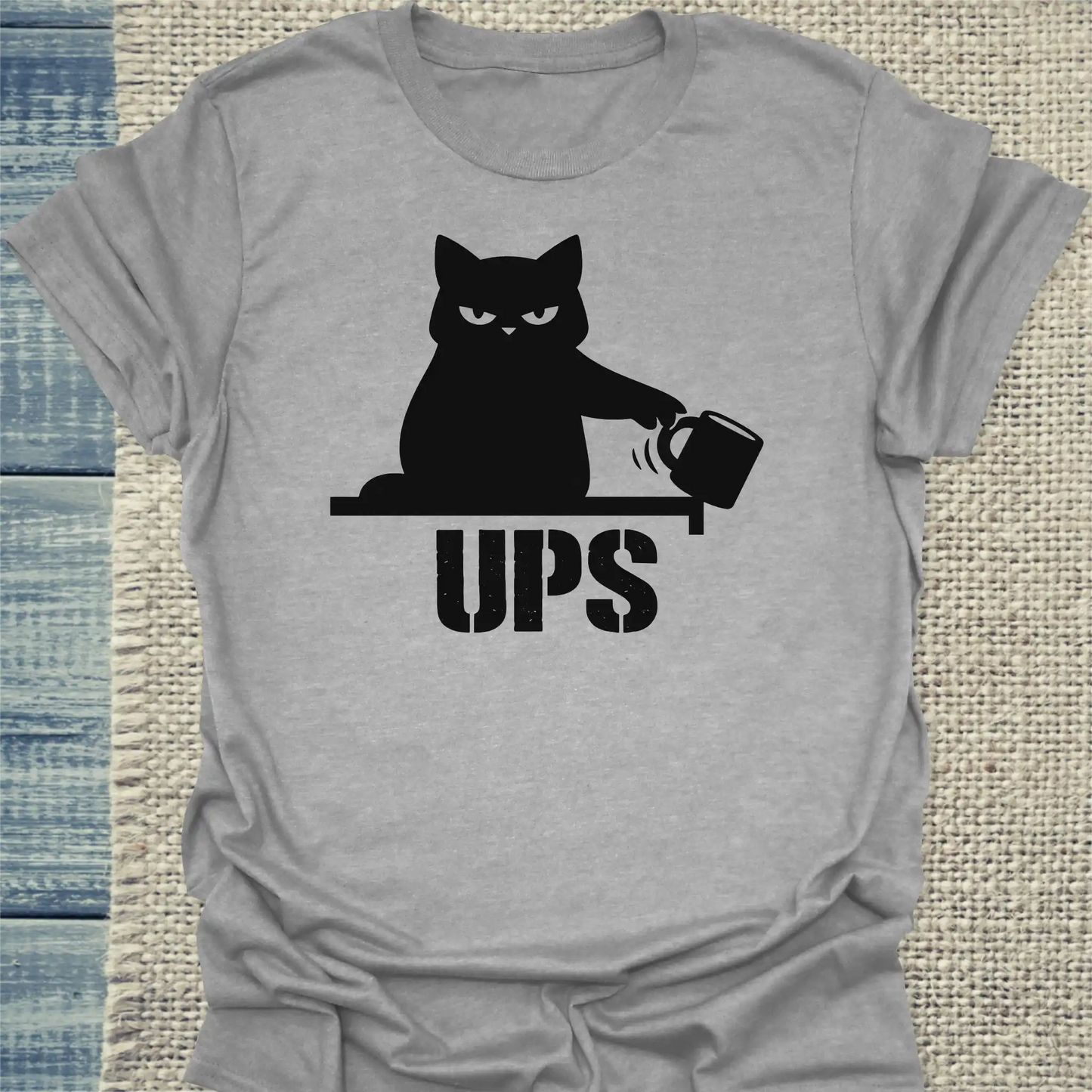 T-Shirt - Ups - Unisex - Katze Grau