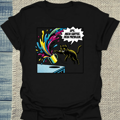 T-Shirt - Ups - Unisex - Katze & Kaffee Schwarz