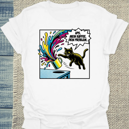 T-Shirt - Ups - Unisex - Katze & Kaffee Weiß