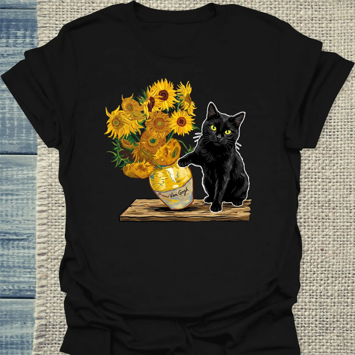 T-Shirt - Van Gogh Katze - Unisex - Katze Schwarz