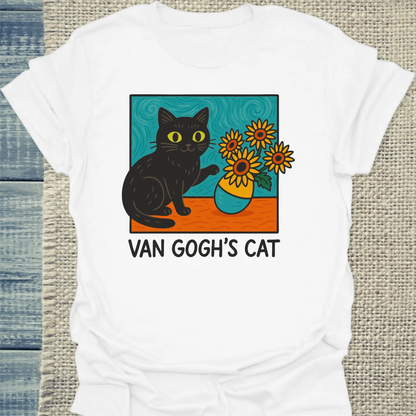 T-Shirt - Van Goghs Cat - Unisex - Katze Weiß