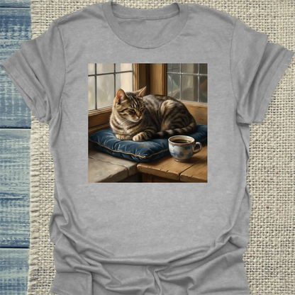 T-Shirt - Vermeer Cat - Unisex - Katze & Kaffee, Kunst Grau