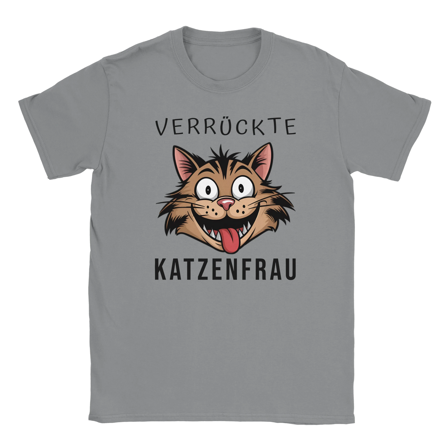 T-Shirt - Verrückte Katzenfrau - Unisex - Kaffee, Cat Lady Grau