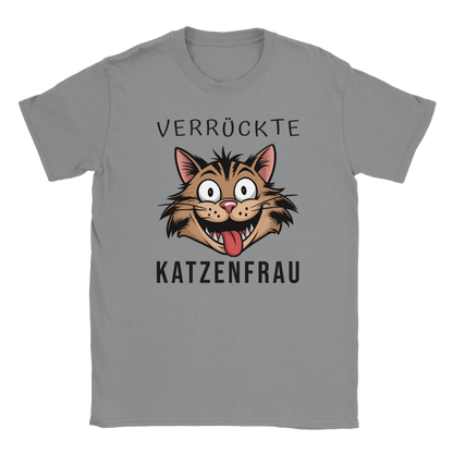 T-Shirt - Verrückte Katzenfrau - Unisex - Kaffee, Cat Lady Grau