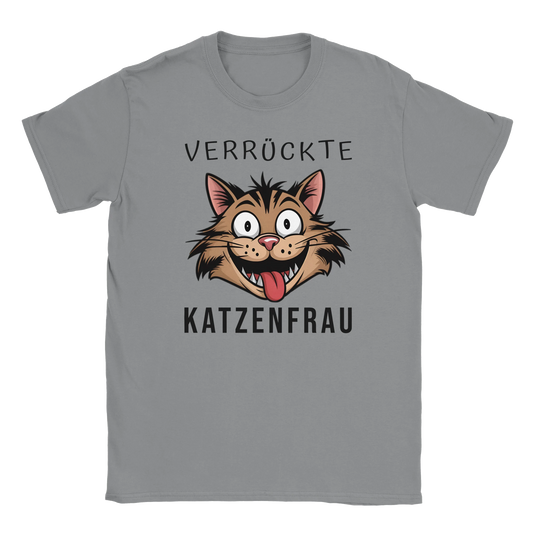 T-Shirt - Verrückte Katzenfrau - Unisex - Kaffee, Cat Lady Grau