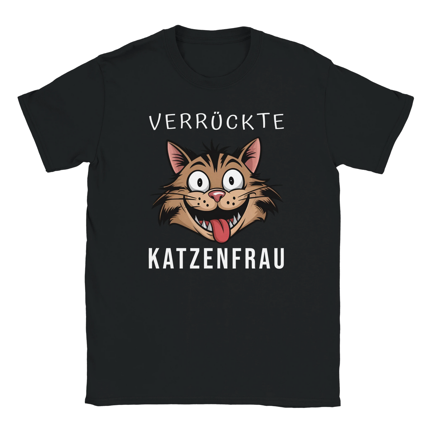 T-Shirt - Verrückte Katzenfrau - Unisex - Kaffee, Cat Lady Schwarz
