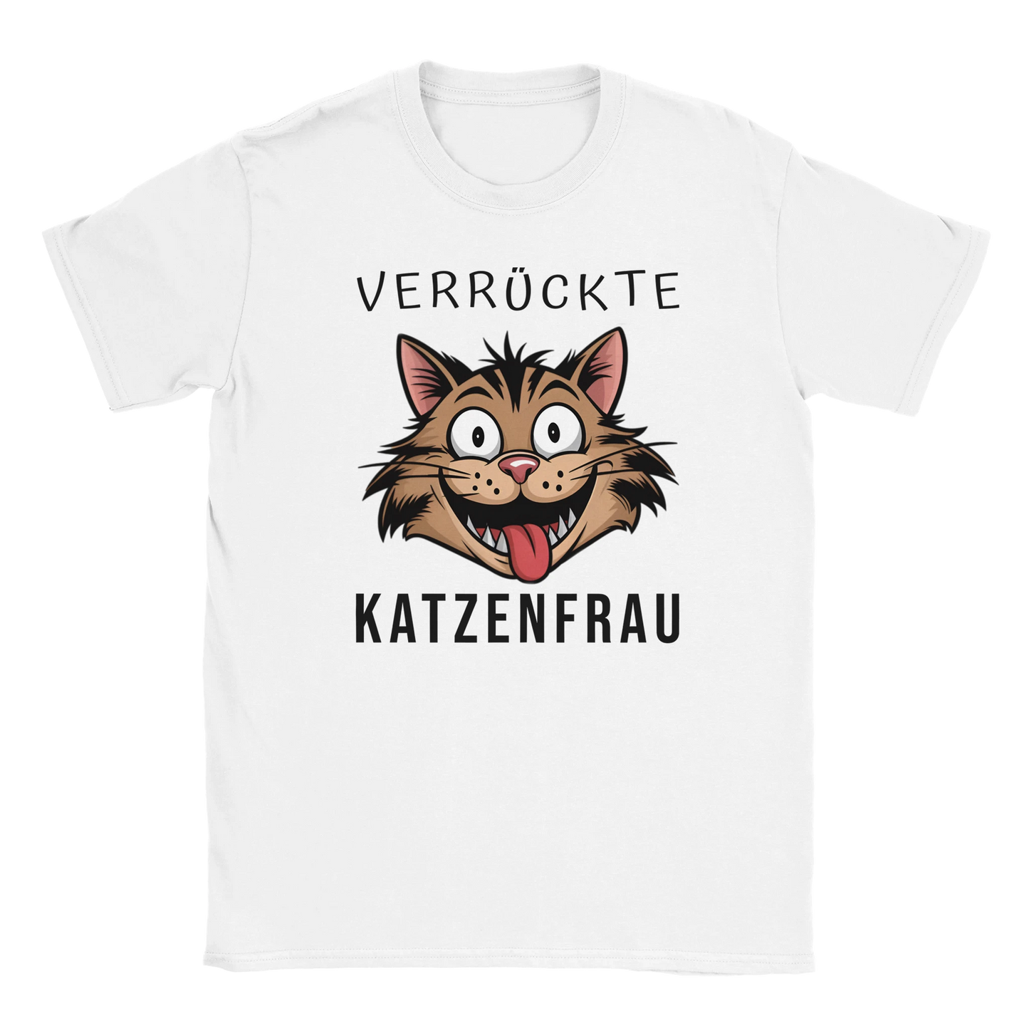 T-Shirt - Verrückte Katzenfrau - Unisex - Kaffee, Cat Lady Weiß