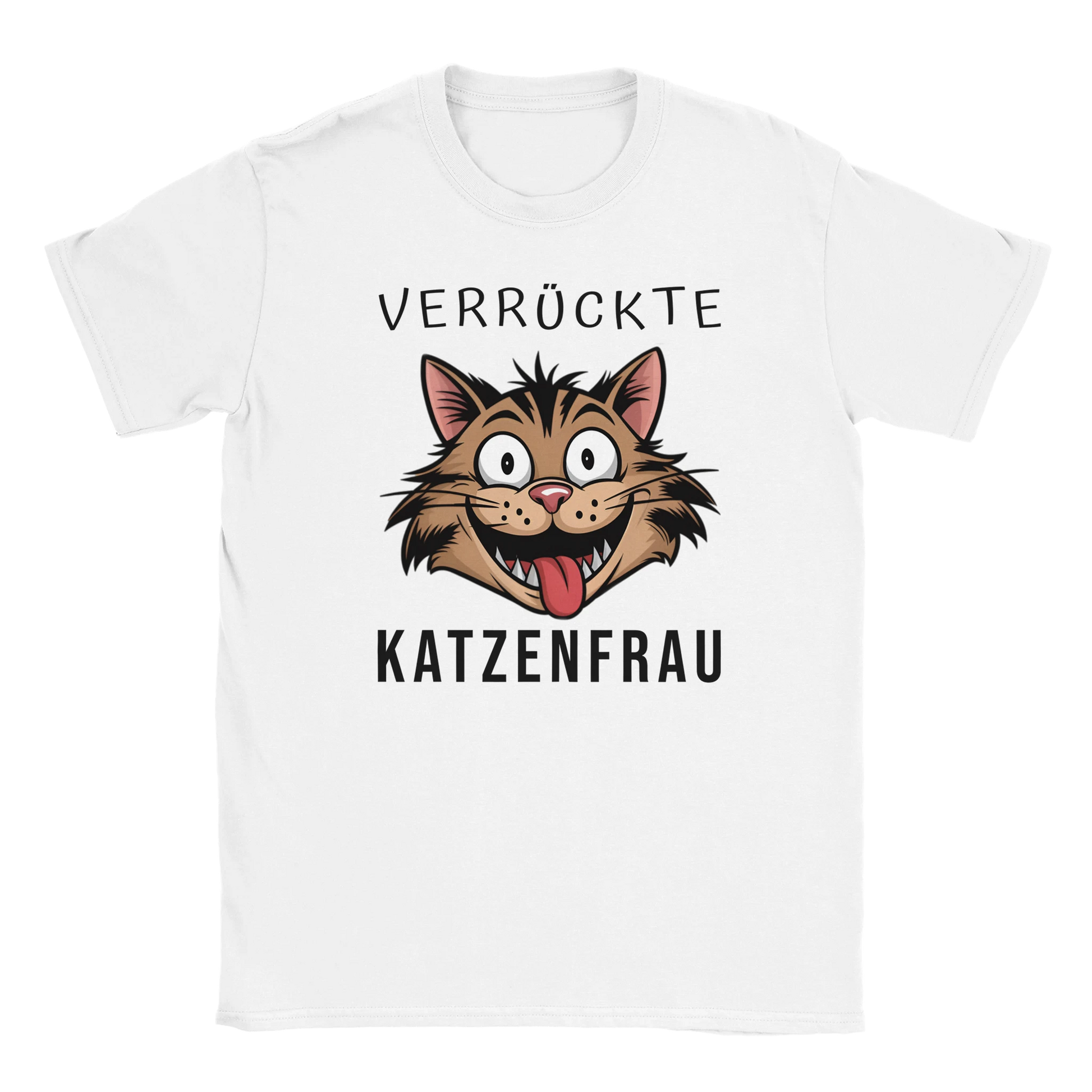 T-Shirt - Verrückte Katzenfrau - Unisex - Kaffee, Cat Lady Weiß