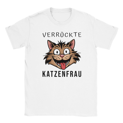 T-Shirt - Verrückte Katzenfrau - Unisex - Kaffee, Cat Lady Weiß