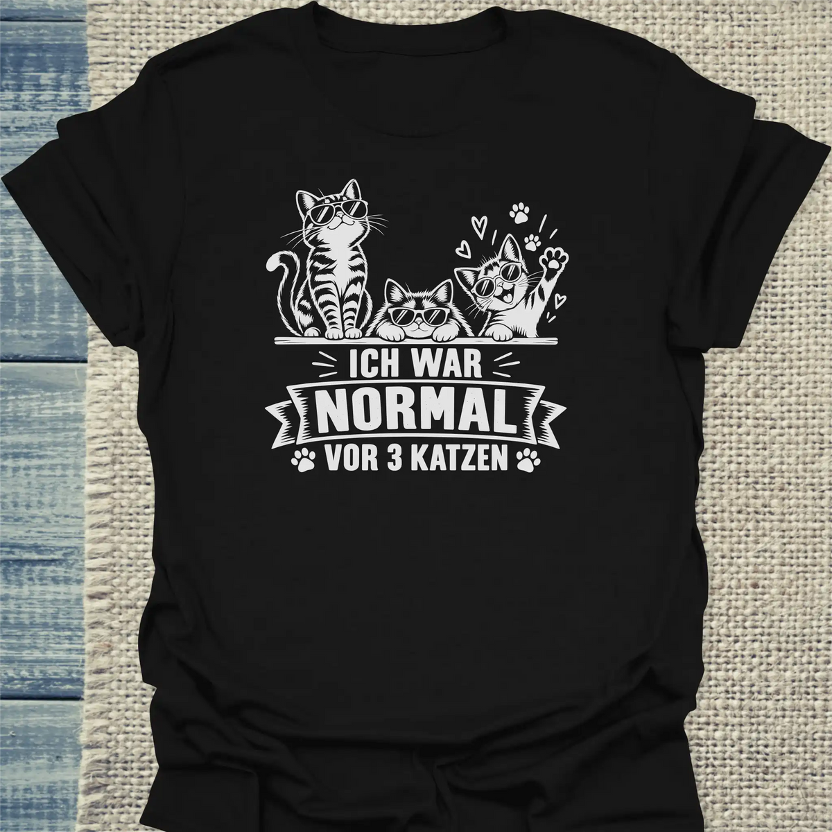 T-Shirt - Vor 3 Katzen - Unisex - Katze Schwarz