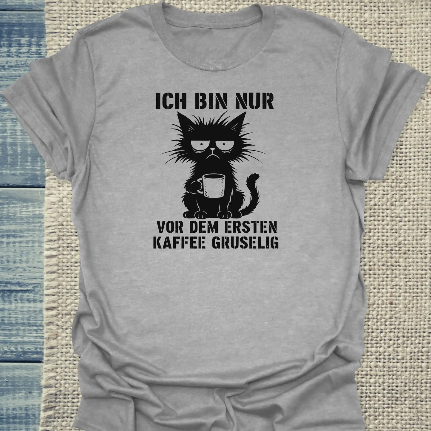 T-Shirt - Vor Kaffee gruselig - Unisex - Katze & Kaffee, Halloween Grau