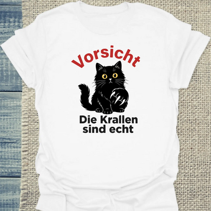 T-Shirt - Vorsicht. Die Krallen sind echt. - Unisex - Katze Weiß