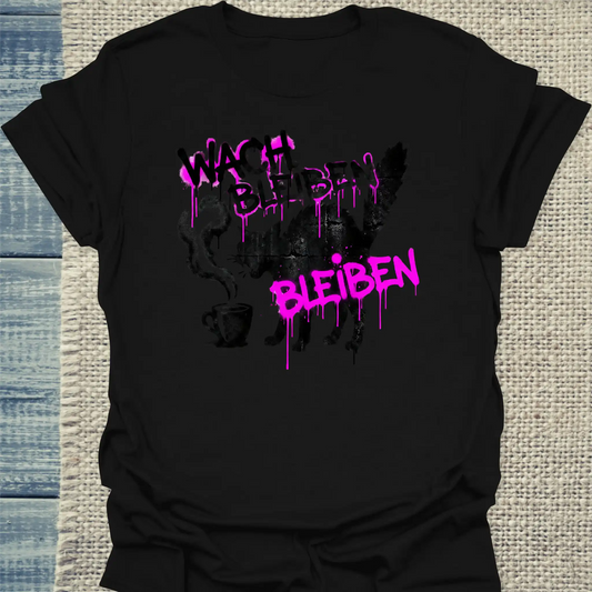 T-Shirt - Wach bleiben - Unisex - Katze & Kaffee Schwarz