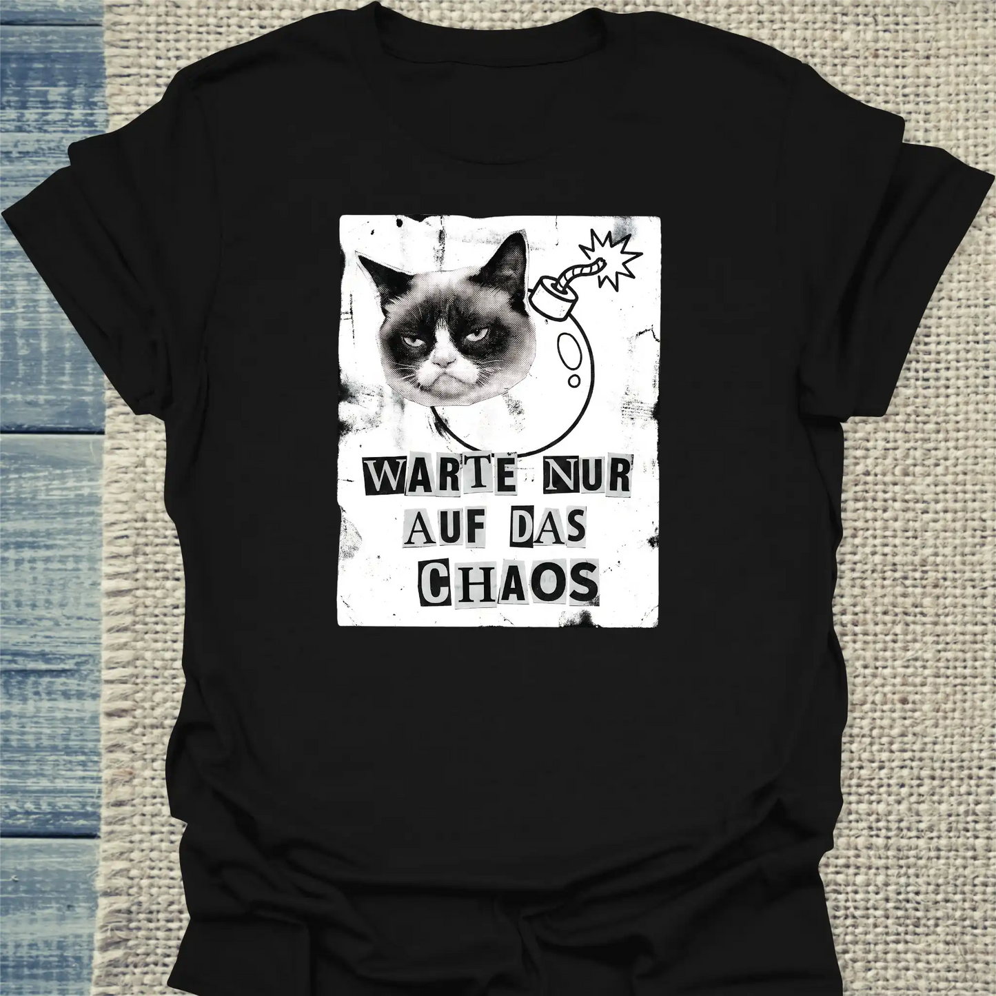 T-Shirt - Warte nur auf das Chaos - Unisex - Katze Schwarz