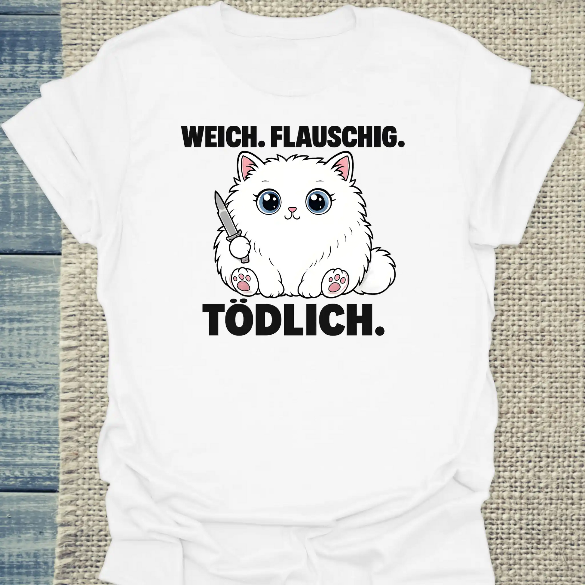 T-Shirt - Weich. Flauschig. Tödlich. - Unisex - Katze Weiß