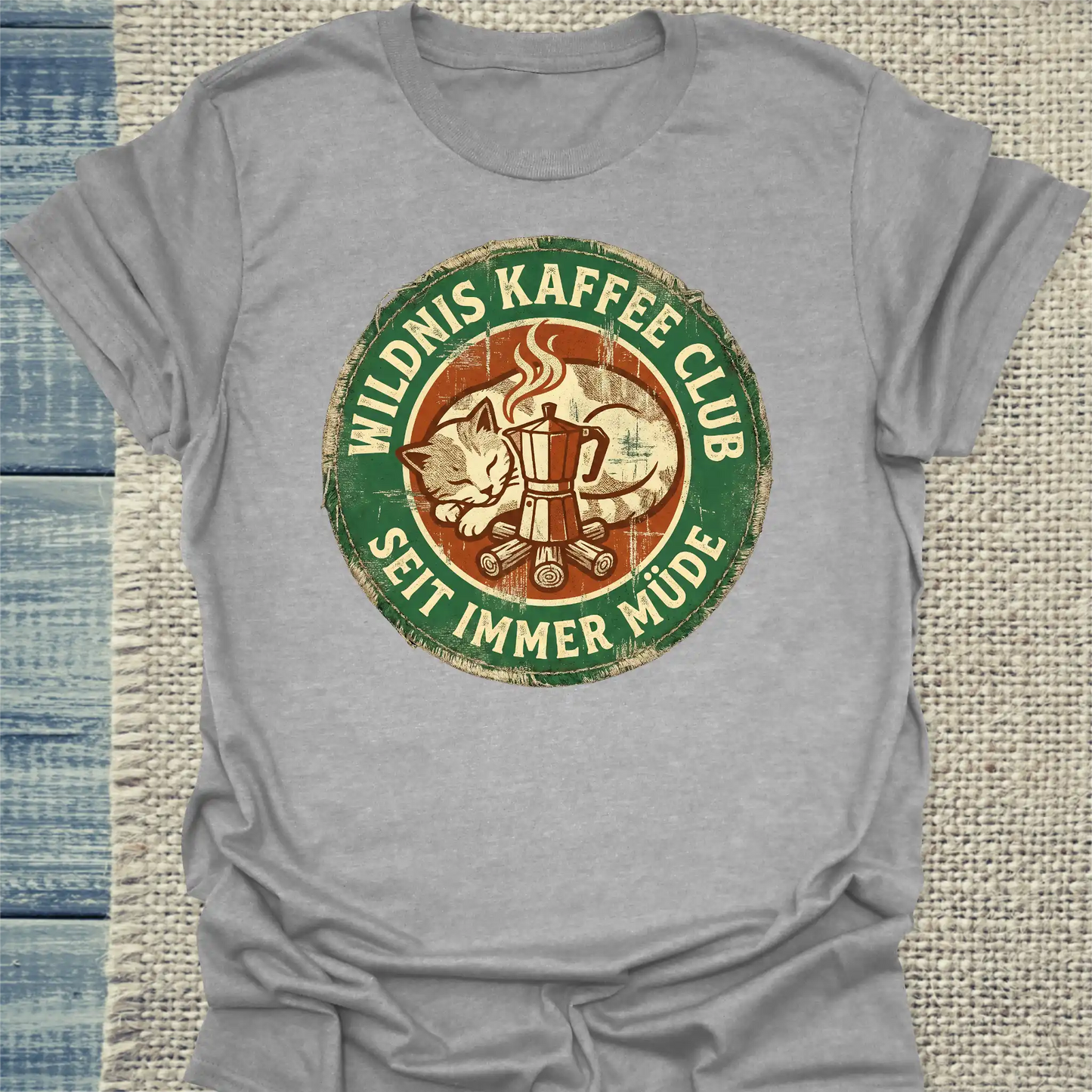 T-Shirt - Wildnis Kaffee Club - Unisex - Katze & Kaffee Grau