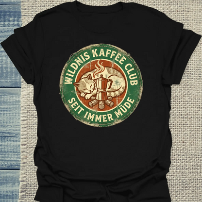 T-Shirt - Wildnis Kaffee Club - Unisex - Katze & Kaffee Schwarz