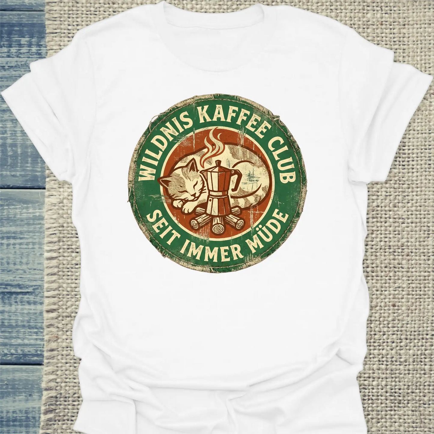 T-Shirt - Wildnis Kaffee Club - Unisex - Katze & Kaffee Weiß