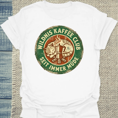 T-Shirt - Wildnis Kaffee Club - Unisex - Katze & Kaffee Weiß