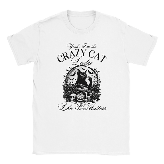 T-Shirt - Yeah - I'm the crazy cat lady - Unisex - Kaffee, Cat Lady Weiß