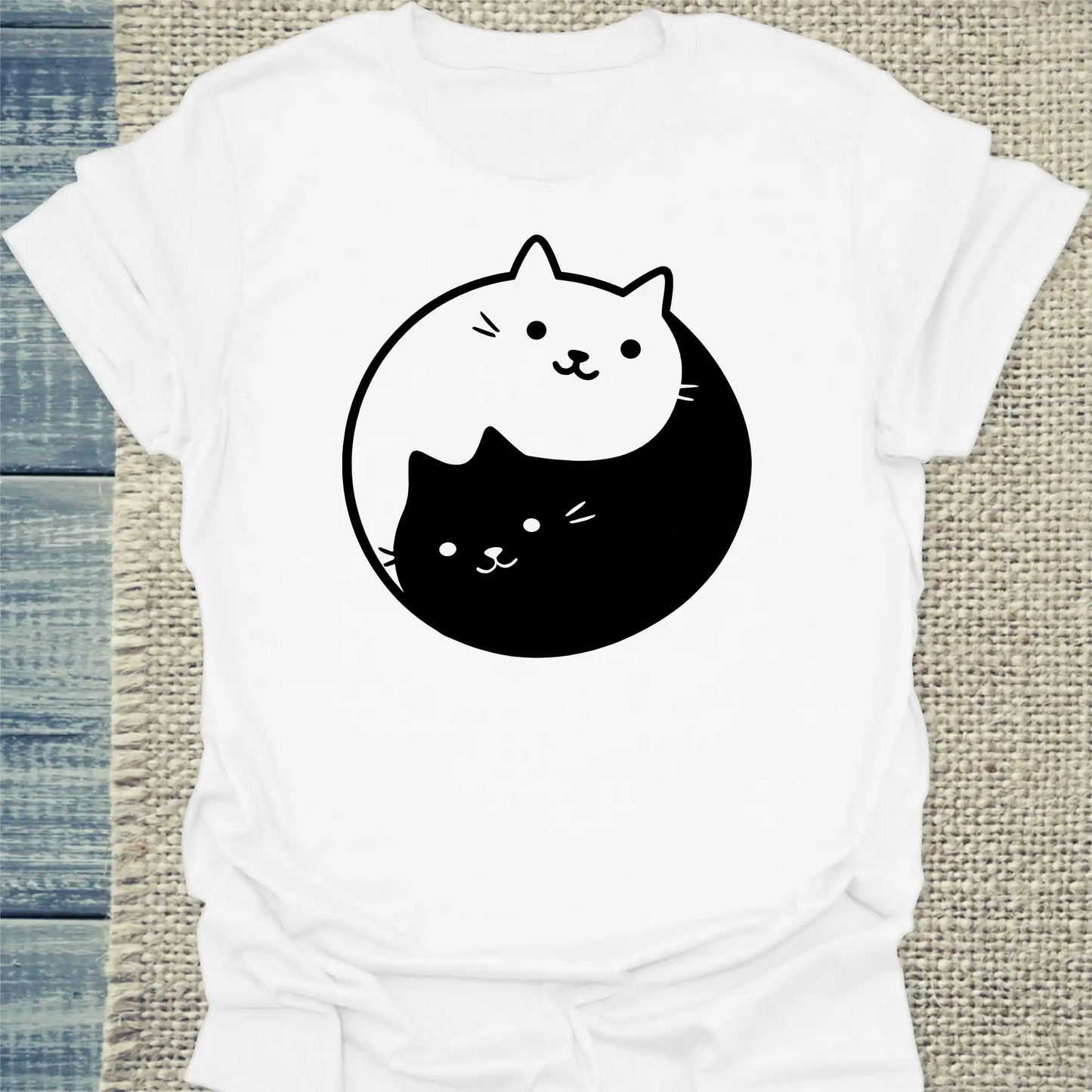 T-Shirt - yin yang - Unisex - Katze Weiß
