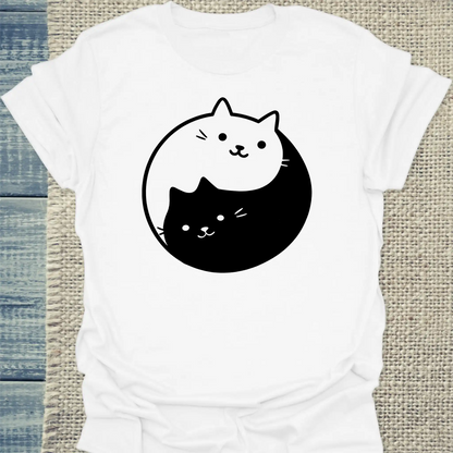 T-Shirt - yin yang - Unisex - Katze Weiß