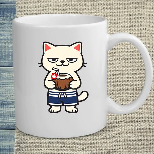 Tasse 325ml - Beach Cat - Katze, Sommer