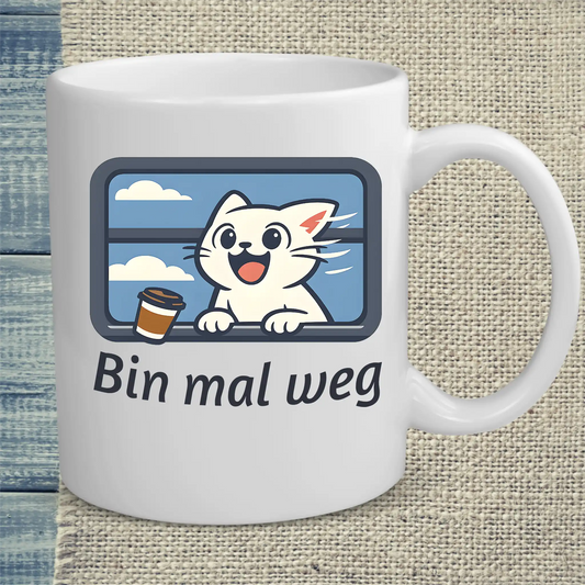 Tasse 325ml - Bin mal weg - Katze, Sommer