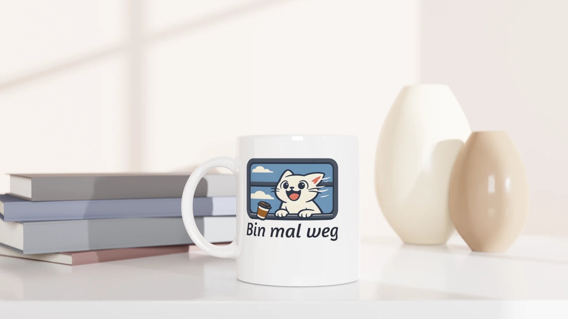 Tasse 325ml - Bin mal weg - Katze, Sommer