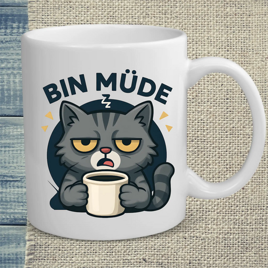 Tasse 325ml - Bin Müde - Katze & Kaffee