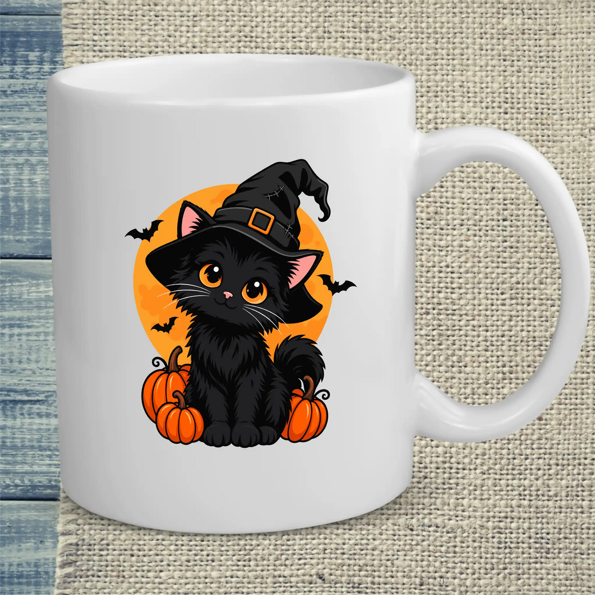 Tasse 325ml - Black Cat And Pumpkins - Katze, Halloween