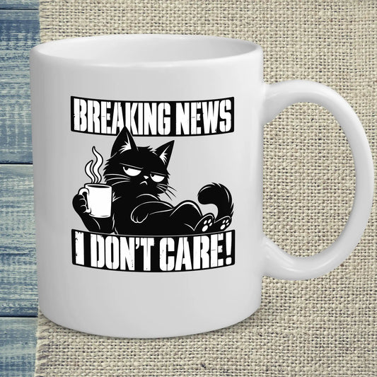 Tasse 325ml - Breaking News I don’t care - Katze & Kaffee