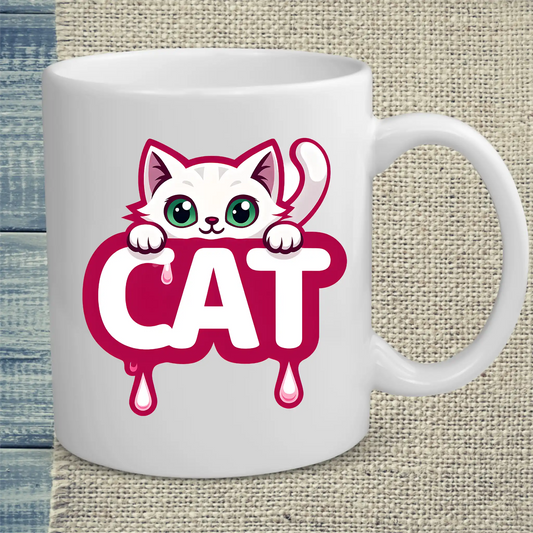 Tasse 325ml - CAT - Katze in rosa - Katze