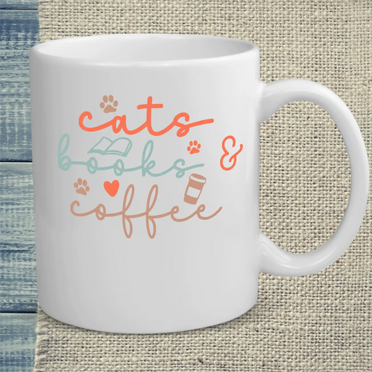 Tasse 325ml - cats, books & coffee - Katze, Kaffee