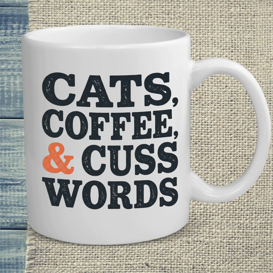 Tasse 325ml - Cats, Coffee, and Cuss Words - Katze