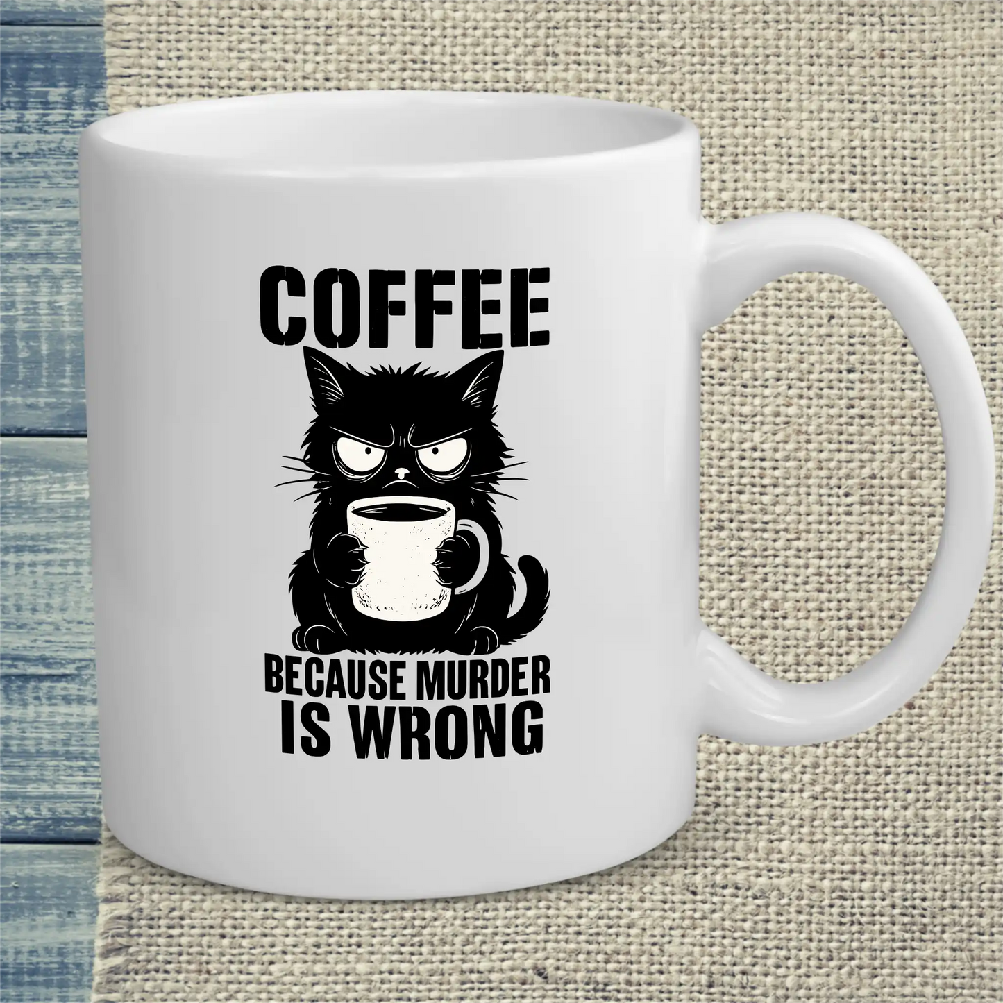 Tasse 325ml - Coffee because murder is wrong - Katze & Kaffee