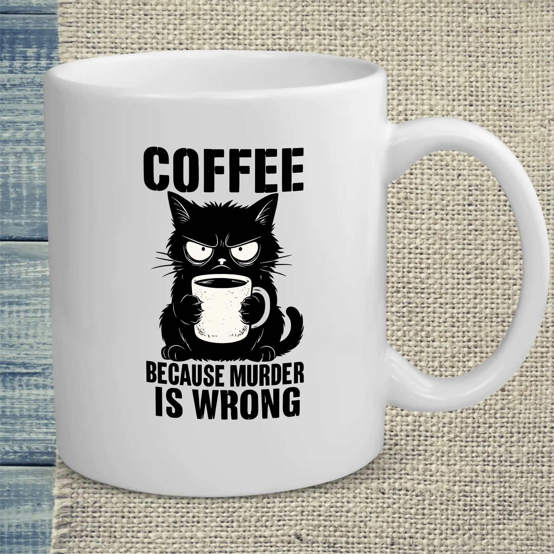 Tasse 325ml - Coffee because murder is wrong - Katze & Kaffee