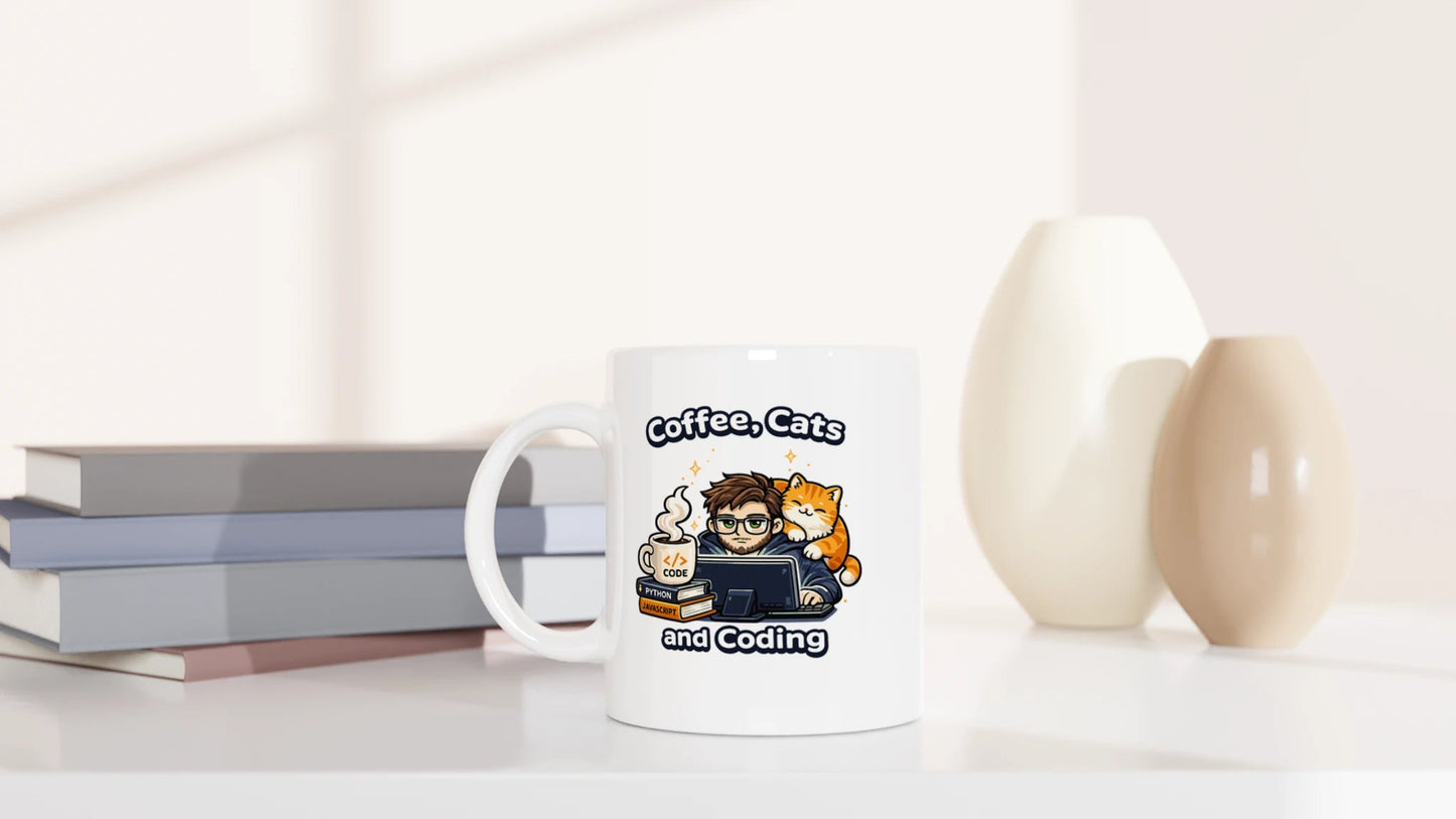 Tasse 325ml - Coffee, Cats and Coding - Katze & Kaffee, Cat Guy