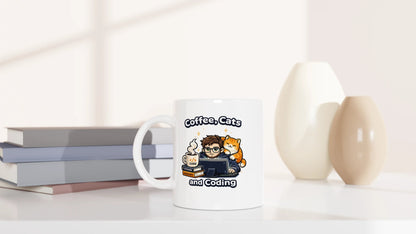 Tasse 325ml - Coffee, Cats and Coding - Katze & Kaffee, Cat Guy