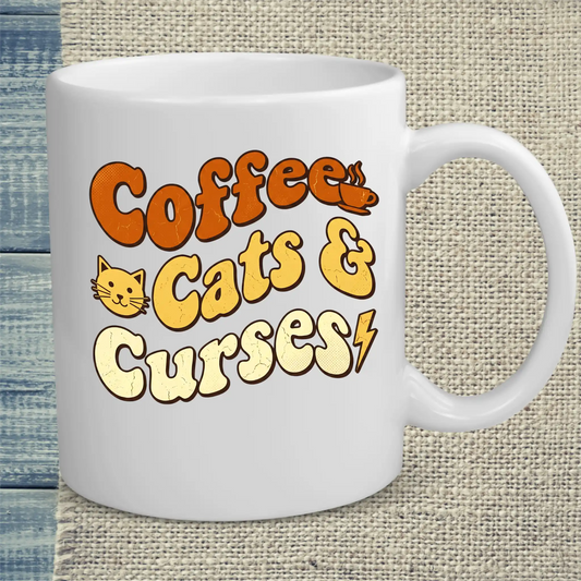 Tasse 325ml - Coffee, Cats & Curses - Katze & Kaffee