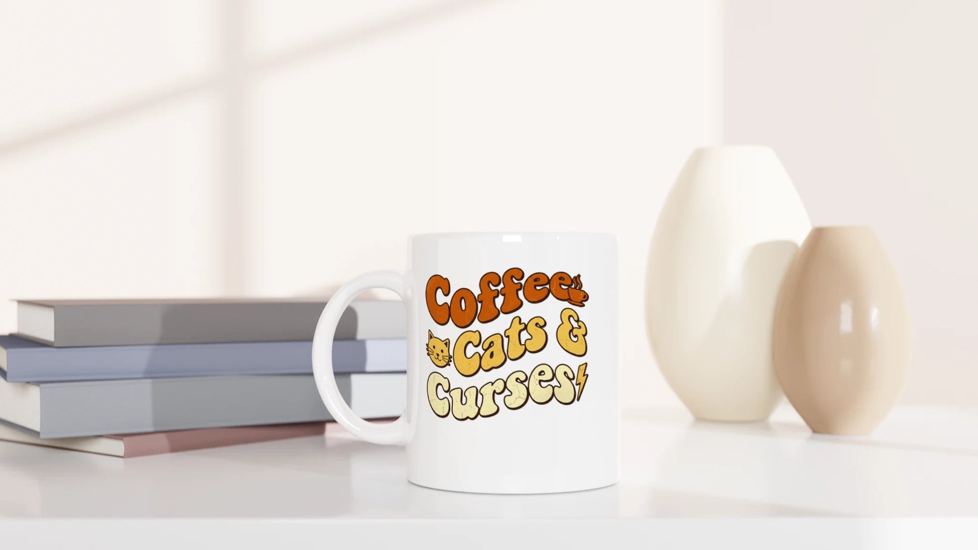 Tasse 325ml - Coffee, Cats & Curses - Katze & Kaffee