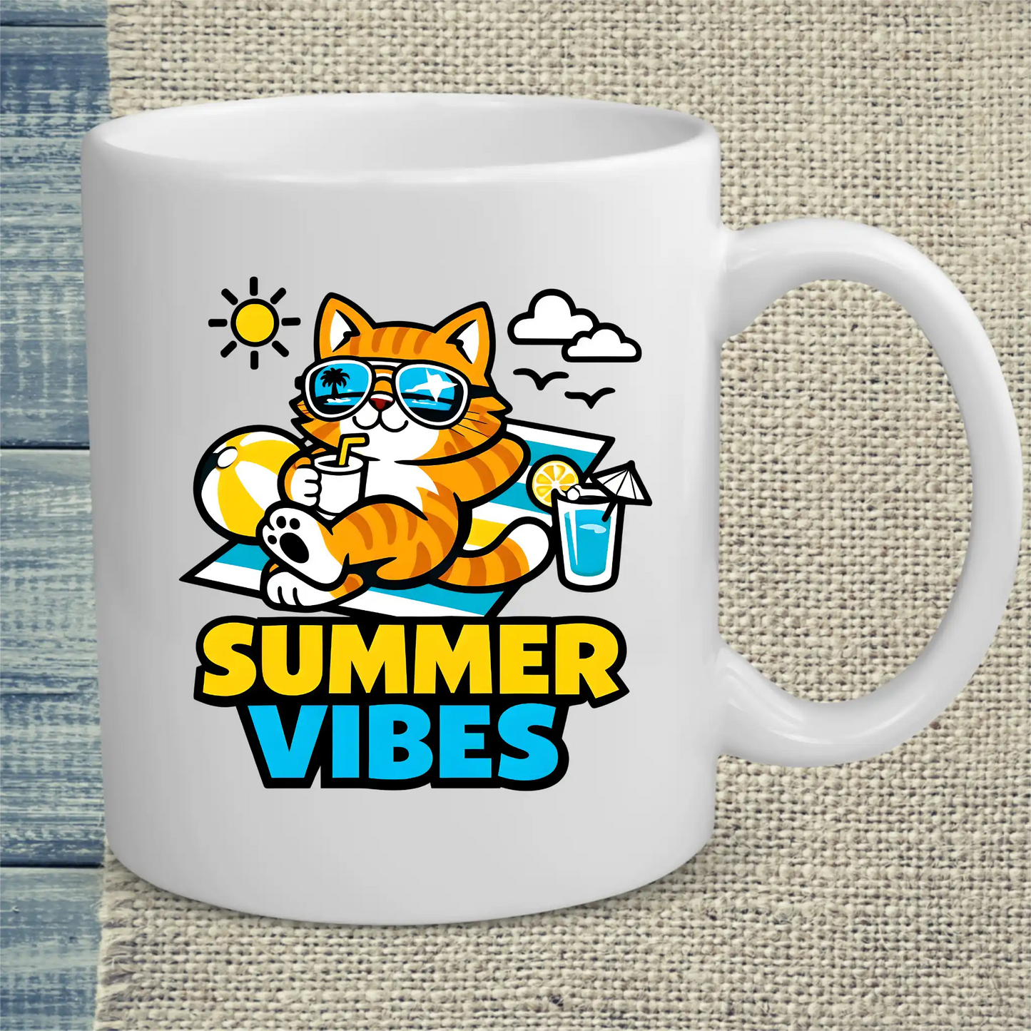 Tasse 325ml - Cool Summer Vibes - Katze, Sommer