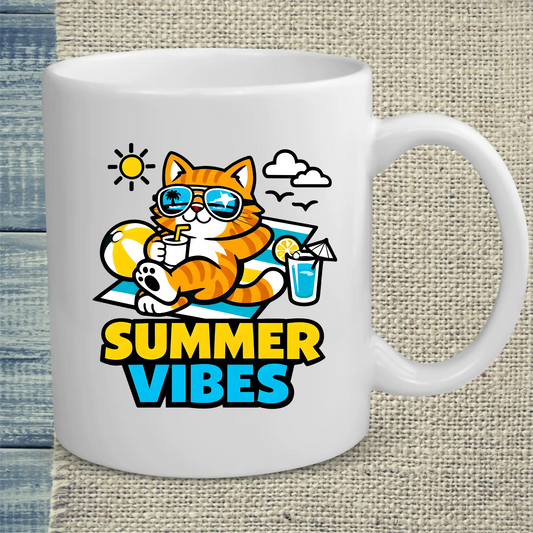 Tasse 325ml - Cool Summer Vibes - Katze, Sommer