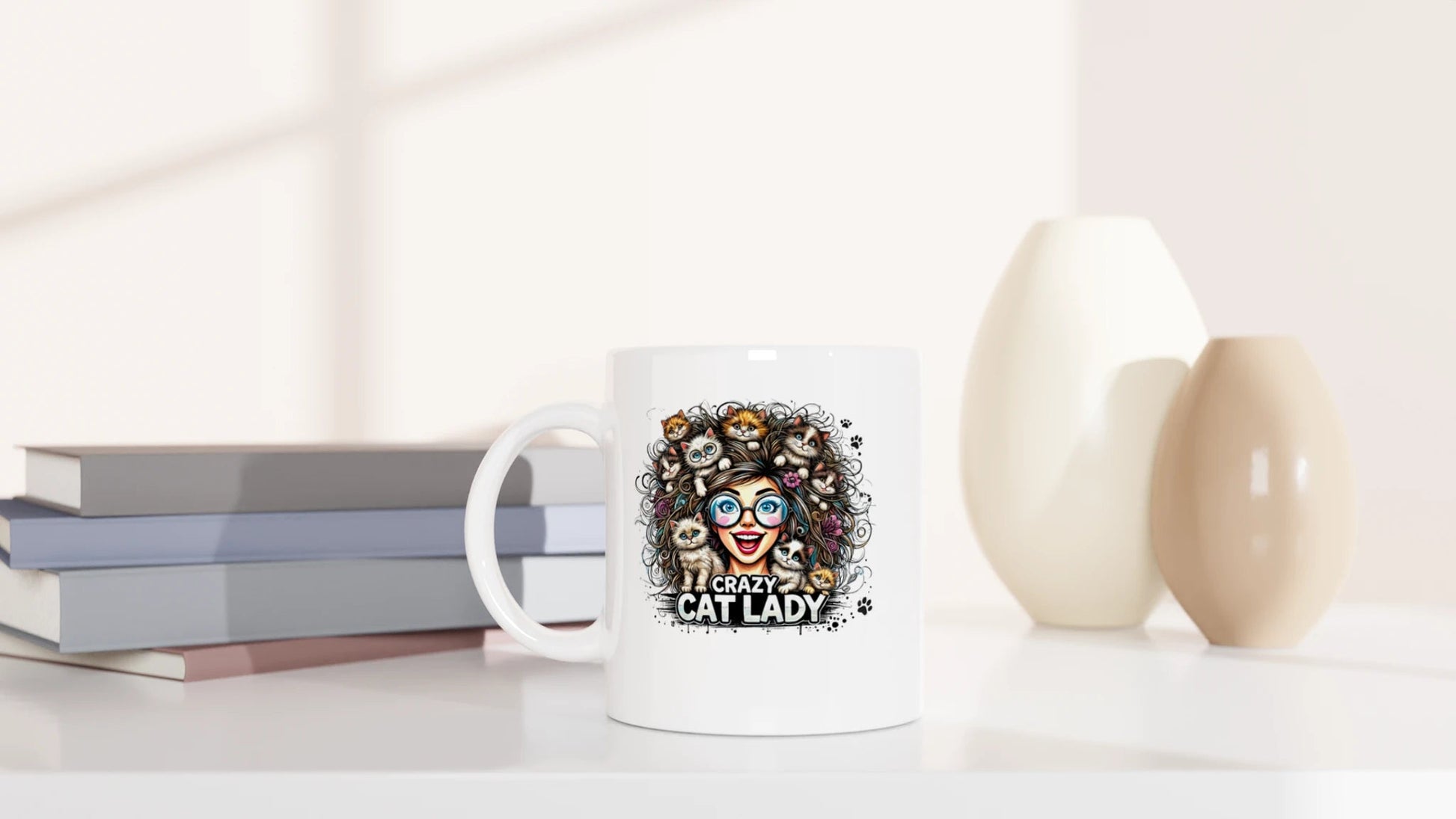 Tasse 325ml - Crazy Cat Laydy - bunt - Kaffee, Cat Lady