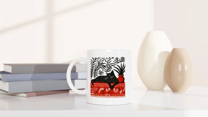Tasse 325ml - Das rote Zimmer mit Katze - Katze