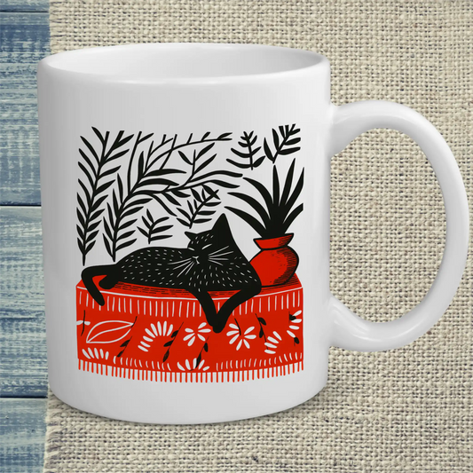 Tasse 325ml - Das rote Zimmer mit Katze - Katze
